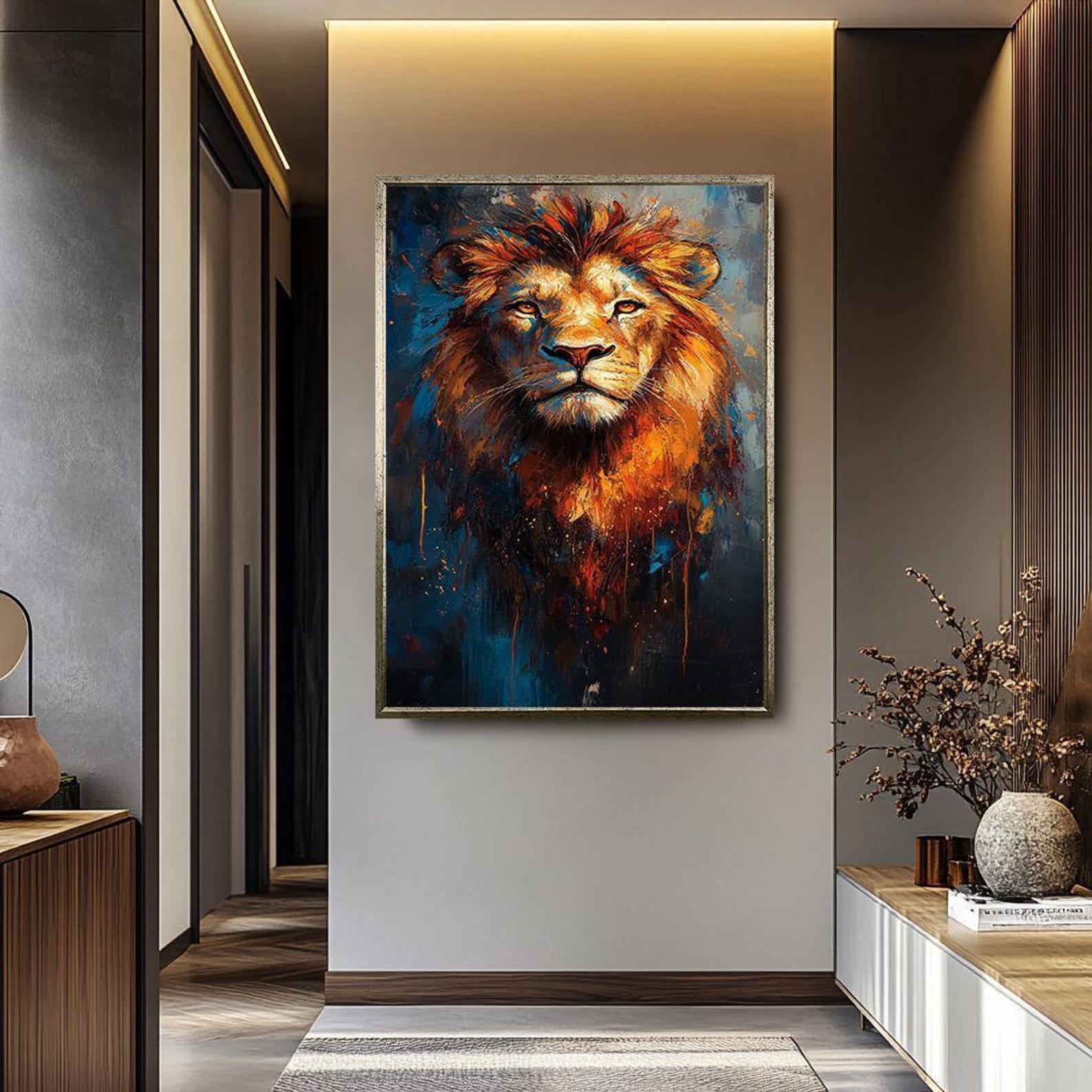 Colorful Lion Wall Art Canvas - Abstract Bold Lion Portrait Print ...