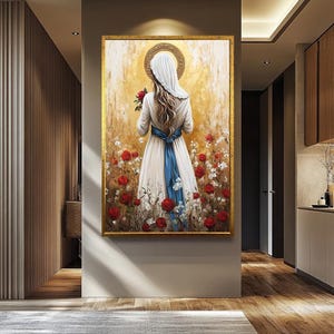 Virgin Mary Wall Art Canvas | Mother Mary with Roses | Religious Artwork | Spiritual Catholic Home Decor | Virgin Mary Wall Decor Framed