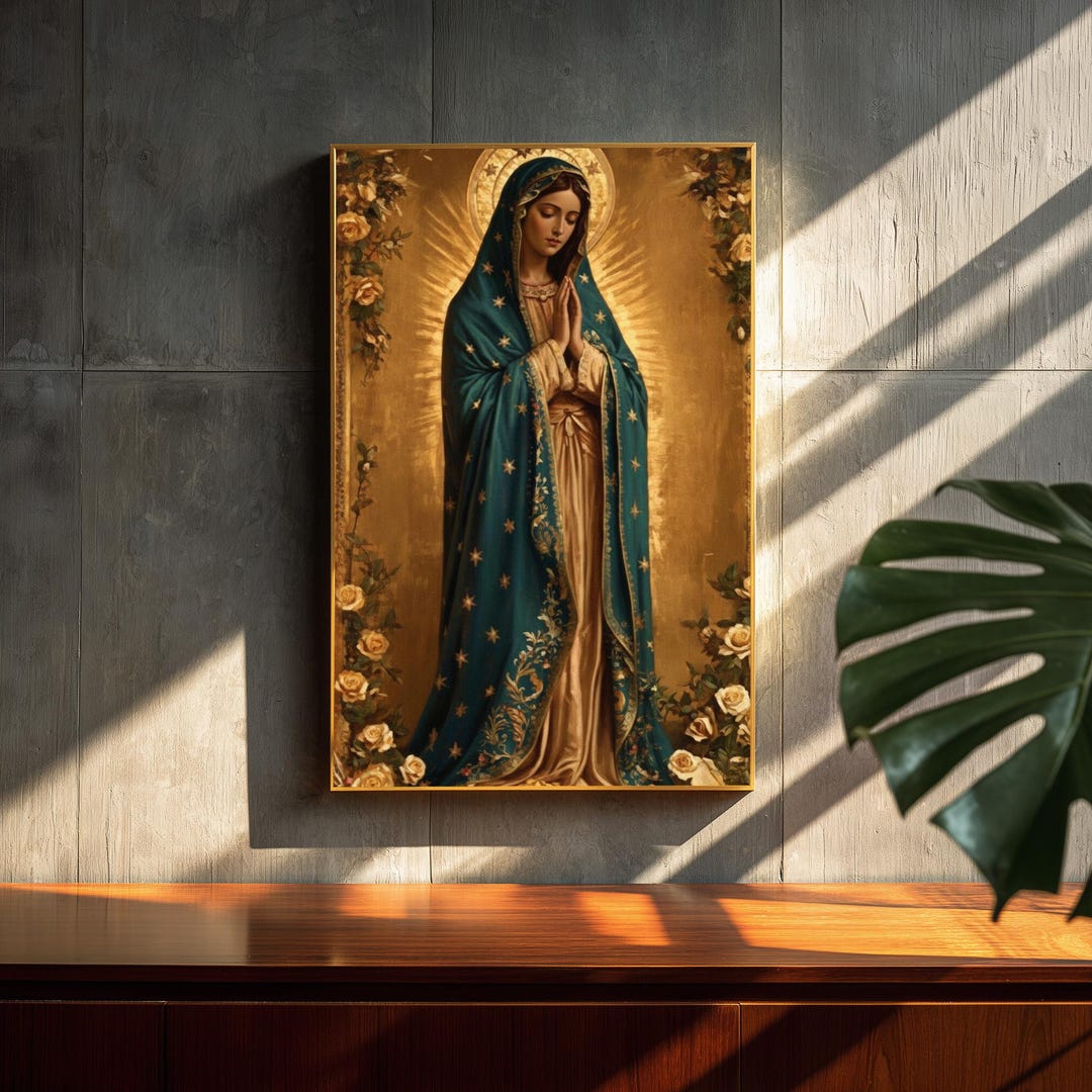 Virgin Mary Canvas Wall Art Print, Our Lady of Guadalupe Surrounded by ...