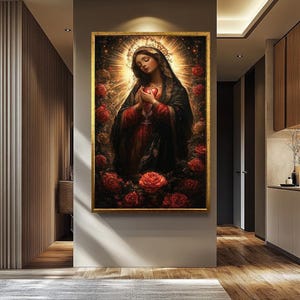 Sacred Virgin Mary Wall Art | Catholic Christian Wall Decor | Spiritual Home Decor | Virgin Mary Wall Decor | Religious Canvas Painting