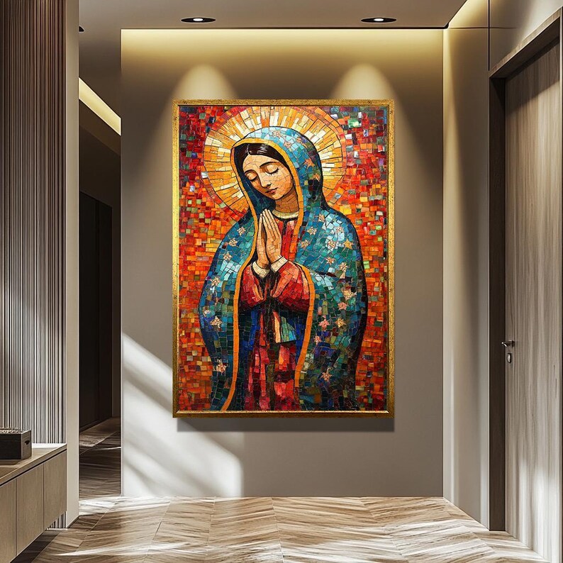 Colorful Virgin Mary Mosaic Wall Art | Mother Mary Religious Decor | Catholic Spiritual Artwork for Prayer Spaces | Virgin Mary Wall Decor image 7