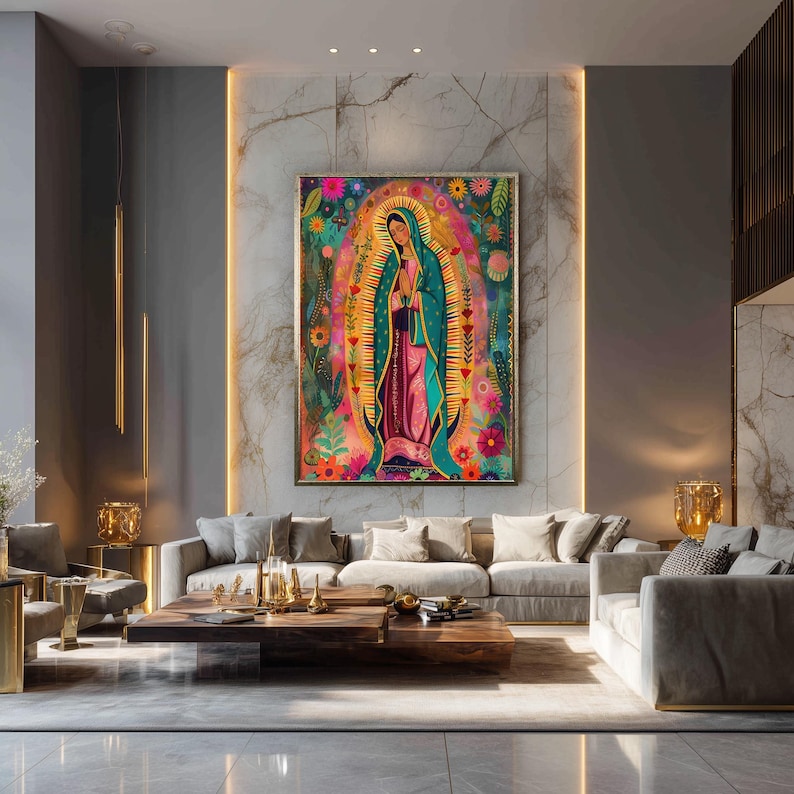 Our Lady of Guadalupe Canvas Print: Vibrant Floral Catholic Wall Art - Etsy