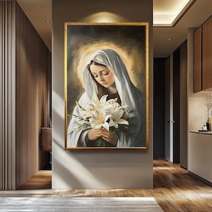Virgin Mary Canvas Painting: Christian Religious Wall Art