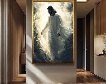 Jesus Canvas Wall Art |Christian Wall Decor Jesus Modern Canvas Print | Sacred Divine Canvas Print | Christian Spiritual Light Wall Decor |