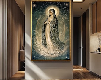 Blessed Virgin Mary Wall Art | Religious Catholic Canvas Painting | Elegant Mother Mary Canvas Print Inspirational Catholic Decor | Mary Art