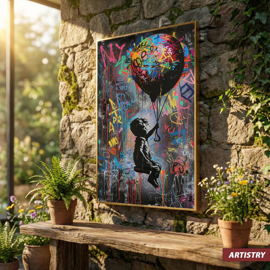 Graffiti Girl With Balloon Canvas Print in Urban Street Art Style ...
