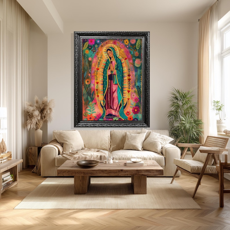 Our Lady of Guadalupe Canvas Print: Vibrant Floral Catholic Wall Art - Etsy