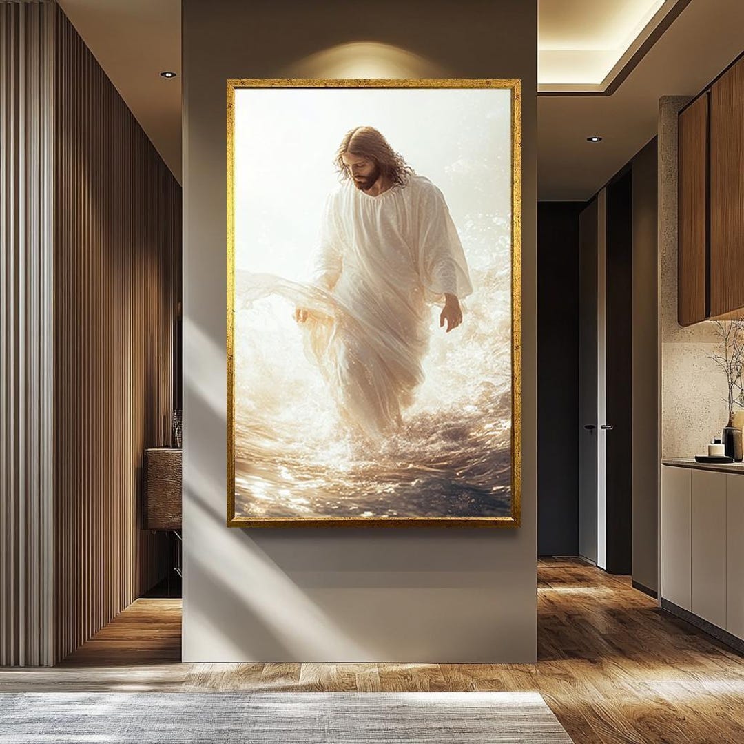 Jesus Walking on Water Canvas Wall Art White and Gold Christian Decor ...