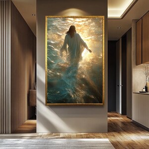 Jesus Walking on Water Wall Art | Religious Canvas Painting | Spiritual Wall Decor | Christian Faith Home Decor | Jesus Wall Decor
