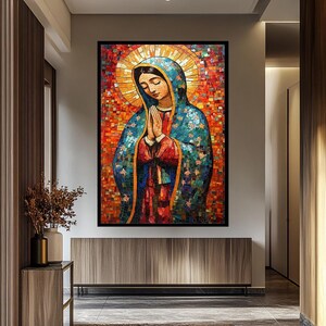 Colorful Virgin Mary Mosaic Wall Art | Mother Mary Religious Decor | Catholic Spiritual Artwork for Prayer Spaces | Virgin Mary Wall Decor image 5