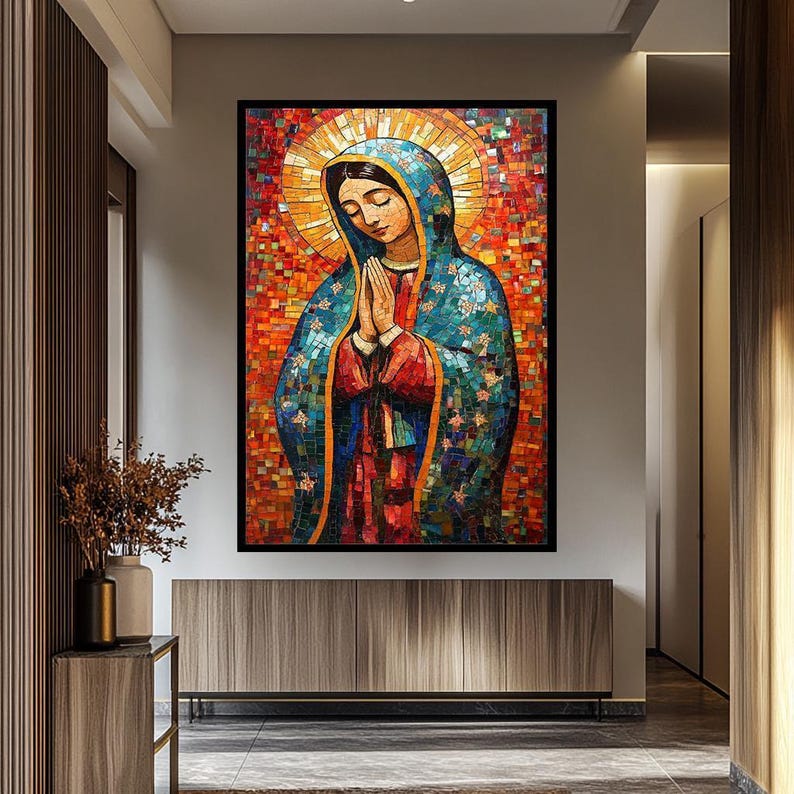 Colorful Virgin Mary Mosaic Wall Art | Mother Mary Religious Decor | Catholic Spiritual Artwork for Prayer Spaces | Virgin Mary Wall Decor image 5