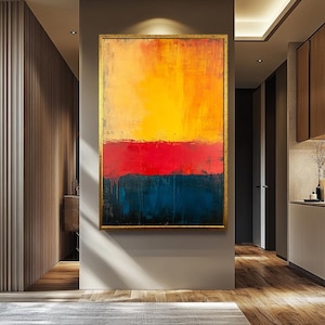 Rothko Style Canvas Painting: Yellow, Red, and Blue Abstract Art