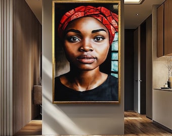 Portretmuurkunst Afrikaanse vrouwen, vrouwelijke canvasafdruk, gedurfd cultureel kunstwerk | Muurkunst portret Afrikaanse vrouwen - elegante vrouwelijke canvasafdruk