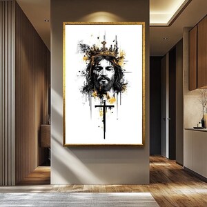 Modern Jesus Crown of Thorns Wall Art | Abstract Religious Canvas Print | Christian Spiritual Decor | Minimalist Faith Artwork | Jesus Art