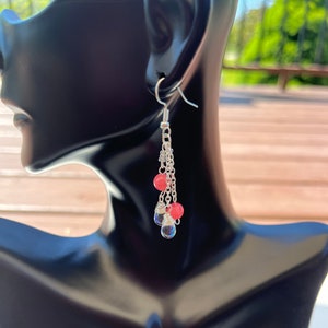Pink and Iridescent Dangle Drop Earrings