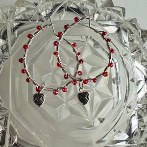 MORE COLORS ~ Cute Red Heart Beaded Hoop Earrings