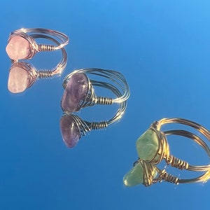 Custom Crystal Silver Gold Pink Wire Indie Rings