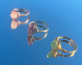 Custom Crystal Silver Gold Pink Wire Indie Rings