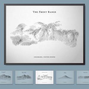affiche de croquis de paysage du Colorado Front Range | Décoration murale de carte du terrain avec option de cadre