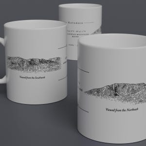 Katahdin Tasse mit zweiseitiger Skizze (Nördliches Ende der Appalachian Spur) mit zwei Zeichnungen des Gipfels