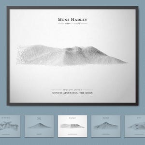 Cartaz de esboço de relevo de Mons Hadley (local de pouso da Apollo 15) | Arte de parede de mapa de terreno com opção de moldura
