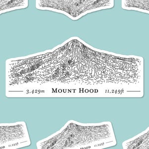 Adesivo de vinil para laptop ou garrafa com esboço de Mount Hood (vulcão Cascade Range) | Adesivo de mapa de terreno