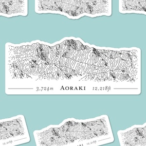 Aoraki / Mt. Cook Sketch Vinyl Laptop ou Bottle Decal (Ponto mais alto da Nova Zelândia) | Adesivo de mapa de terreno