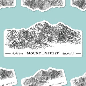 Adesivo de vinil para laptop ou garrafa com esboço do Monte Everest (também conhecido como Sagarmatha / Qomolangma; ponto mais alto da Ásia e da Terra) | Adesivo de mapa de terreno