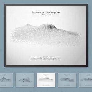 Mount Kilimanjaro Landform Sketch Poster (hoogste bergtop in Afrika, een van de zeven toppen) | Muurkunst terreinkaart met lijstoptie