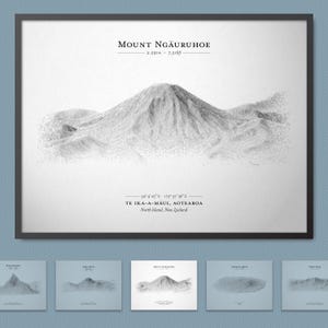 Mount Ngauruhoe Landform Sketch-poster (model voor Mount Doom in Lord of the Rings-films) | Muurkunst terreinkaart met lijstoptie