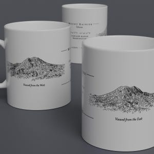 Mount Rainier Doppelseitige Skizzentasse (Cascade Stretch Volcano, Washington High Point) mit zwei Zeichnungen des Gipfels