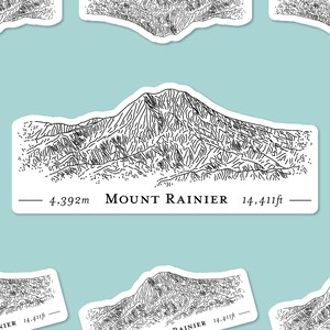 Mount Rainier Skizze Vinyl-Laptop oder Flaschenaufkleber (Cascade Palette Volcano, Washington High Point) | Gelände Map Sticker