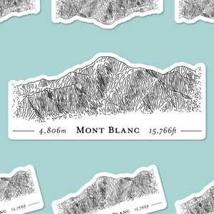 Decalque de vinil para laptop ou garrafa Mont Blanc Sketch (também conhecido como Monte Bianco; pico mais alto dos Alpes) | Adesivo de mapa de terreno