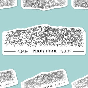 Adesivo de vinil para laptop ou garrafa Pikes Peak Sketch (Colorado Fourteener) | Adesivo de mapa de terreno