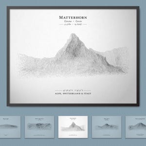 Matterhorn / Cervino / Cervin Landform Sketch Poster (pico icônico dos Alpes) | Arte de parede de mapa de terreno com opção de moldura