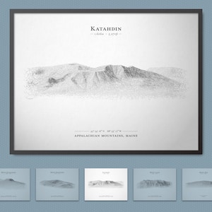 Katahdin Landform Sketch Poster (Nördliches Ende der Appalachian Spur) | Terrain Map Art Wall Art mit Rahmenoption