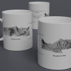 Mount Whitney Two-Sided Sketch Mug (a.k.a. Tumanguya; Highest Peak in California & Sierra Nevada) Showing Two Drawings of the Peak