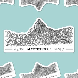 Adesivo de vinil para laptop ou garrafa com esboço do Matterhorn (também conhecido como Cervino / Cervin; Pico icônico dos Alpes) | Adesivo de mapa de terreno