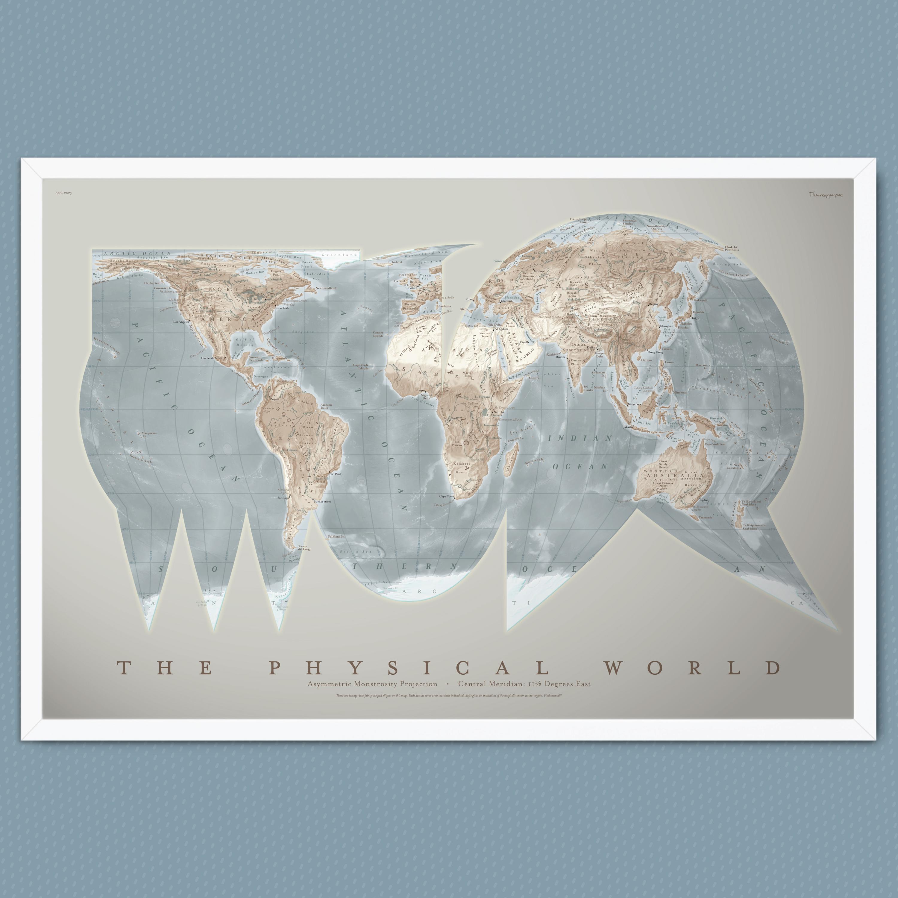 World Physical Map in Asymmetric Monstrosity Projection - Etsy