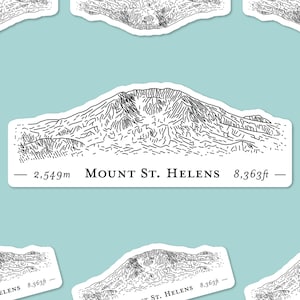 Mount St. Helens Sketch Vinyl-sticker voor laptop of fles (ook bekend als Lawetlat'la / Loowit; Cascade Range Volcano) | Sticker terreinkaart