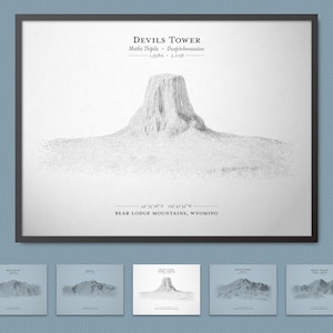 Devils Tower/Bear Hütte Landform Sketch Poster (Devils Tower National Monument) | Terrain Map Art Wall Art mit Rahmenoption