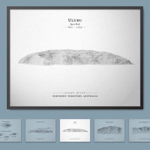 Cartaz de esboço de relevo de Uluru/Ayers Rock (monólito icônico australiano) | Arte de parede de mapa de terreno com opção de moldura