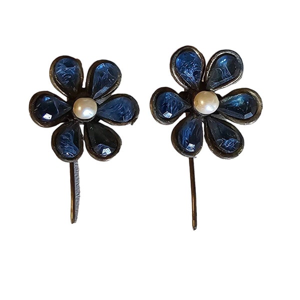 Vintage Furla Crystal Flower Earrings Signed