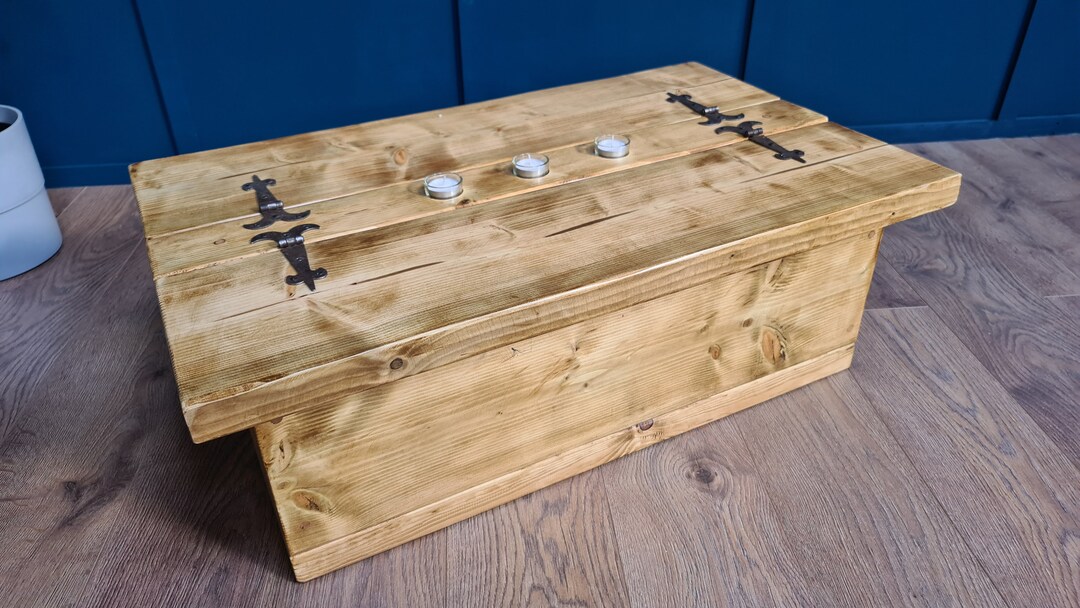 The Trent Rustic Storage Coffee Table With 3 Tealight Etsy UK