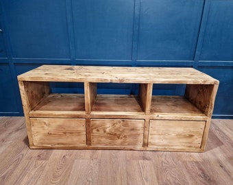 Handmade rustic storage unit with 3 drawers. Bespoke sizes available. Please see below