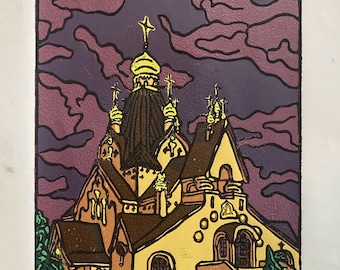 Original Reduction Linocut Art Print “Holy” 12x18in 2025