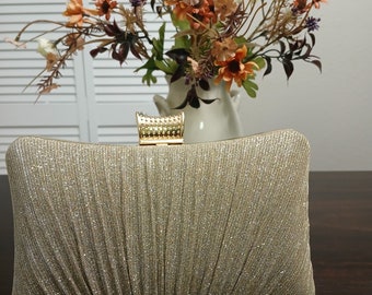 Sparkling elegant clutch bag. Bride and bridesmaid detachable chain clutch bag, evening dinner gold clutch for women