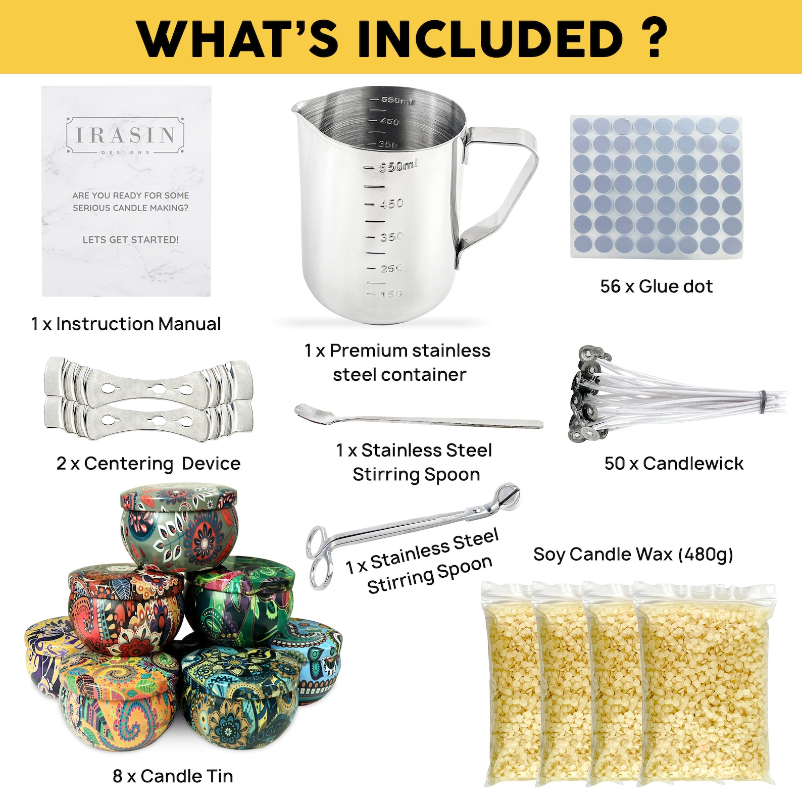 Candle Making Kit, Wax Melt DIY Starter Set for Adults, Beginners, With