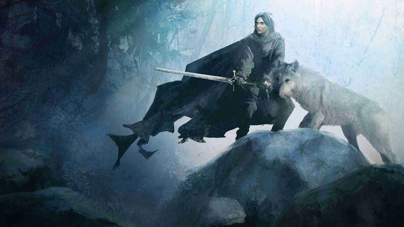 Handmade oil painting on canvas on demand - Medieval Fantasy -Winter knight & Wolf 8, paint Fine wall art oil canvas handcrafted home décor shops