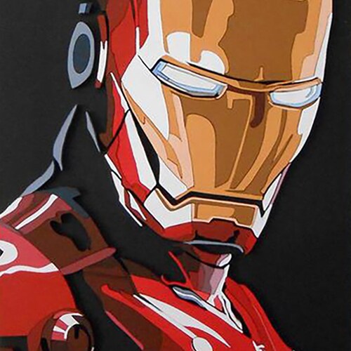Handmade shops oil painting on canvas on demand -SuperHeroes Fantasy -Iron Suit portrait stylized 3, wall art oil canvas handcrafted home décor